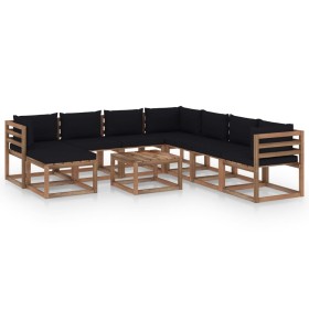 Juego de muebles de jardín 9 piezas con cojines negro de vidaXL, Conjuntos de jardín - Ref: Foro24-3067555, Precio: 611,99 €,...