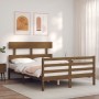 Double bed frame with honey brown wooden headboard by vidaXL, Beds and slatted bases - Ref: Foro24-3195064, Price: 147,99 €, ...