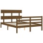 Double bed frame with honey brown wooden headboard by vidaXL, Beds and slatted bases - Ref: Foro24-3195064, Price: 147,99 €, ...