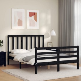 Estructura de cama con cabecero madera maciza negro 140x200 cm de vidaXL, Camas y somieres - Ref: Foro24-3193860, Precio: 154...