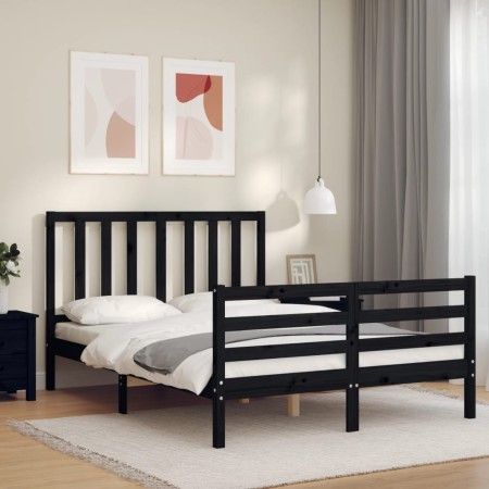 Bed frame with black solid wood headboard 140x200 cm by vidaXL, Beds and slatted bases - Ref: Foro24-3193860, Price: 154,99 €...