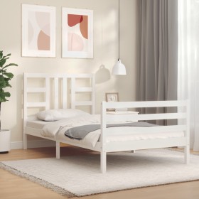 White solid wood bed frame with headboard 90x200 cm by vidaXL, Beds and slatted bases - Ref: Foro24-3193907, Price: 98,66 €, ...