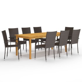 Juego de comedor de jardín de 9 piezas marrón de vidaXL, Conjuntos de jardín - Ref: Foro24-3067880, Precio: 590,99 €, Descuen...