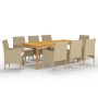 Juego de comedor de jardín 9 piezas beige de vidaXL, Conjuntos de jardín - Ref: Foro24-3067861, Precio: 677,79 €, Descuento: %