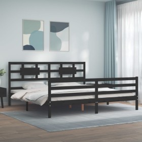 Estructura de cama con cabecero madera maciza negro 200x200 cm de vidaXL, Camas y somieres - Ref: Foro24-3194465, Precio: 170...