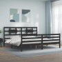 Bed frame with black solid wood headboard 200x200 cm by vidaXL, Beds and slatted bases - Ref: Foro24-3194465, Price: 170,40 €...