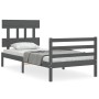 Estructura de cama con cabecero madera maciza gris 90x200 cm de vidaXL, Camas y somieres - Ref: Foro24-3195143, Precio: 98,39...