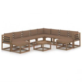 Juego de muebles de jardín 11 piezas con cojines gris taupe de vidaXL, Conjuntos de jardín - Ref: Foro24-3067580, Precio: 722...