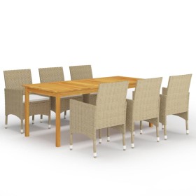 Juego de comedor de jardín de 7 piezas beige de vidaXL, Conjuntos de jardín - Ref: Foro24-3067857, Precio: 579,83 €, Descuent...