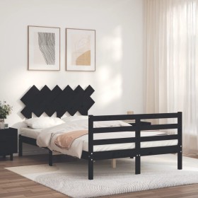 Double bed frame with black solid wood headboard by vidaXL, Beds and slatted bases - Ref: Foro24-3195260, Price: 136,99 €, Di...