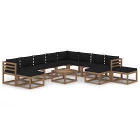 12-piece garden furniture set with black cushions by vidaXL, Garden sets - Ref: Foro24-3067591, Price: 764,99 €, Discount: %