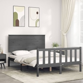 Gray solid wood bed frame with headboard 140x190 cm by vidaXL, Beds and slatted bases - Ref: Foro24-3193383, Price: 152,99 €,...