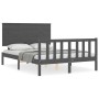 Gray solid wood bed frame with headboard 140x190 cm by vidaXL, Beds and slatted bases - Ref: Foro24-3193383, Price: 152,99 €,...