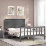 Gray solid wood bed frame with headboard 140x190 cm by vidaXL, Beds and slatted bases - Ref: Foro24-3193383, Price: 152,99 €,...