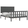 Estructura de cama con cabecero madera maciza gris 140x190 cm de vidaXL, Camas y somieres - Ref: Foro24-3193383, Precio: 152,...