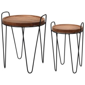 H&S Collection 2-Piece Round Teak Wood Side Table Set by H&S Collection, Side tables - Ref: Foro24-436339, Price: 100,99 €, D...