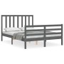 Gray solid wood bed frame with headboard 140x190 cm by vidaXL, Beds and slatted bases - Ref: Foro24-3193773, Price: 159,21 €,...