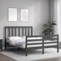 Gray solid wood bed frame with headboard 140x190 cm by vidaXL, Beds and slatted bases - Ref: Foro24-3193773, Price: 159,21 €,...