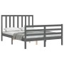 Gray solid wood bed frame with headboard 140x190 cm by vidaXL, Beds and slatted bases - Ref: Foro24-3193773, Price: 159,21 €,...