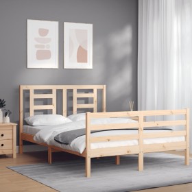 Bed frame with solid wood headboard 140x200 cm by vidaXL, Beds and slatted bases - Ref: Foro24-3194701, Price: 122,73 €, Disc...