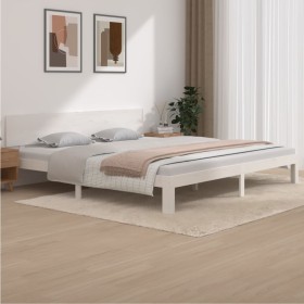 Solid white pine wood bed frame 200x200 cm by vidaXL, Beds and slatted bases - Ref: Foro24-833124, Price: 229,99 €, Discount: %