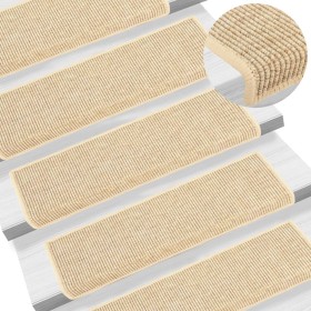 Alfombrilla autoadhesiva escalera sisal 15 uds beige 65x21x4 cm de vidaXL, Alfombrillas para escalones - Ref: Foro24-326909, ...