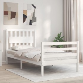 White solid wood bed frame with headboard 90x200 cm by vidaXL, Beds and slatted bases - Ref: Foro24-3194297, Price: 105,68 €,...