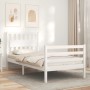 White solid wood bed frame with headboard 90x200 cm by vidaXL, Beds and slatted bases - Ref: Foro24-3194297, Price: 106,04 €,...