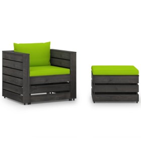 2-piece garden furniture with gray impregnated wood cushions by vidaXL, Garden sets - Ref: Foro24-3068155, Price: 187,27 €, D...