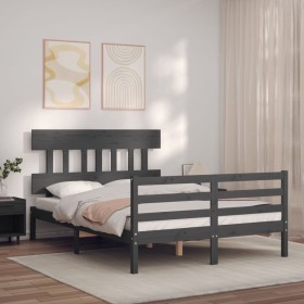 Gray solid wood bed frame with headboard 120x200 cm by vidaXL, Beds and slatted bases - Ref: Foro24-3195153, Price: 138,71 €,...