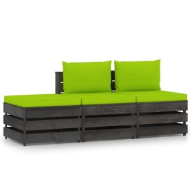 3-piece garden furniture with gray impregnated wood cushions by vidaXL, Garden sets - Ref: Foro24-3068191, Price: 237,45 €, D...