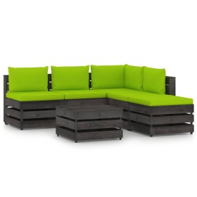 Garden furniture 6 pieces with gray impregnated wood cushions by vidaXL, Garden sets - Ref: Foro24-3068323, Price: 545,99 €, ...