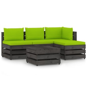 5-piece garden furniture with gray impregnated wood cushions by vidaXL, Garden sets - Ref: Foro24-3068239, Price: 413,99 €, D...