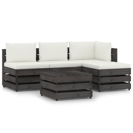 Muebles de jardín 4 piezas con cojines madera impregnada gris de vidaXL, Conjuntos de jardín - Ref: Foro24-3068230, Precio: 4...