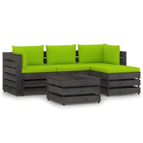 5-piece garden furniture with gray impregnated wood cushions by vidaXL, Garden sets - Ref: Foro24-3068251, Price: 513,99 €, D...