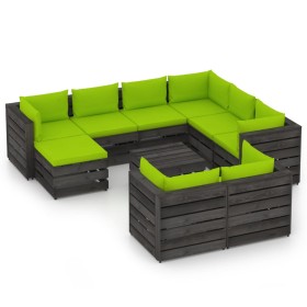 Garden furniture 10 pieces with gray impregnated wood cushions by vidaXL, Garden sets - Ref: Foro24-3068419, Price: 1,00 €, D...