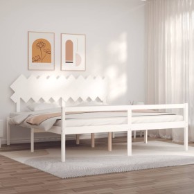 Elderly bed solid wood headboard white 200x200 cm by vidaXL, Beds and slatted bases - Ref: Foro24-3195567, Price: 196,99 €, D...