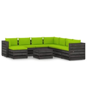 Garden furniture 9 pieces with gray impregnated wood cushions by vidaXL, Garden sets - Ref: Foro24-3068407, Price: 877,99 €, ...