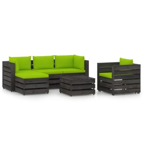 Garden furniture 6 pieces with gray impregnated wood cushions by vidaXL, Garden sets - Ref: Foro24-3068467, Price: 621,99 €, ...