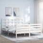 White solid wood bed frame with headboard 160x200 cm by vidaXL, Beds and slatted bases - Ref: Foro24-3193997, Price: 140,02 €...