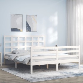 Weißer Massivholzbettrahmen mit Kopfteil 160x200 cm von vidaXL, Betten und Lattenroste - Ref: Foro24-3193997, Preis: 139,99 €...