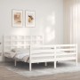 White solid wood bed frame with headboard 160x200 cm by vidaXL, Beds and slatted bases - Ref: Foro24-3193997, Price: 140,02 €...