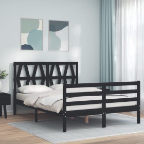 Bed frame with black solid wood headboard 120x200 cm by vidaXL, Beds and slatted bases - Ref: Foro24-3194375, Price: 151,99 €...