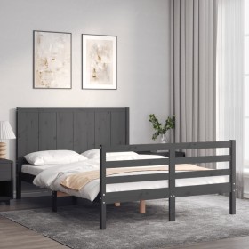 Double bed frame with gray solid wood headboard by vidaXL, Beds and slatted bases - Ref: Foro24-3194478, Price: 163,47 €, Dis...