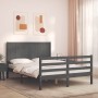 Estructura de cama matrimonio con cabecero madera maciza gris de vidaXL, Camas y somieres - Ref: Foro24-3194478, Precio: 163,...