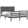 Estructura de cama matrimonio con cabecero madera maciza gris de vidaXL, Camas y somieres - Ref: Foro24-3194478, Precio: 163,...