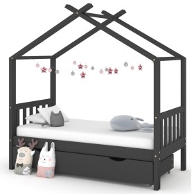 Estructura de cama infantil y cajón madera pino gris 80x160cm de vidaXL, Cunas y camas para niños - Ref: Foro24-322152, Preci...