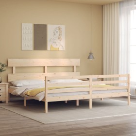 Bed frame with solid wood headboard 200x200 cm by vidaXL, Beds and slatted bases - Ref: Foro24-3195111, Price: 138,80 €, Disc...