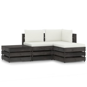 4-piece garden furniture with gray impregnated wood cushions by vidaXL, Garden sets - Ref: Foro24-3068206, Price: 314,99 €, D...