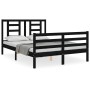 Bed frame with black solid wood headboard 140x200 cm by vidaXL, Beds and slatted bases - Ref: Foro24-3194705, Price: 158,18 €...